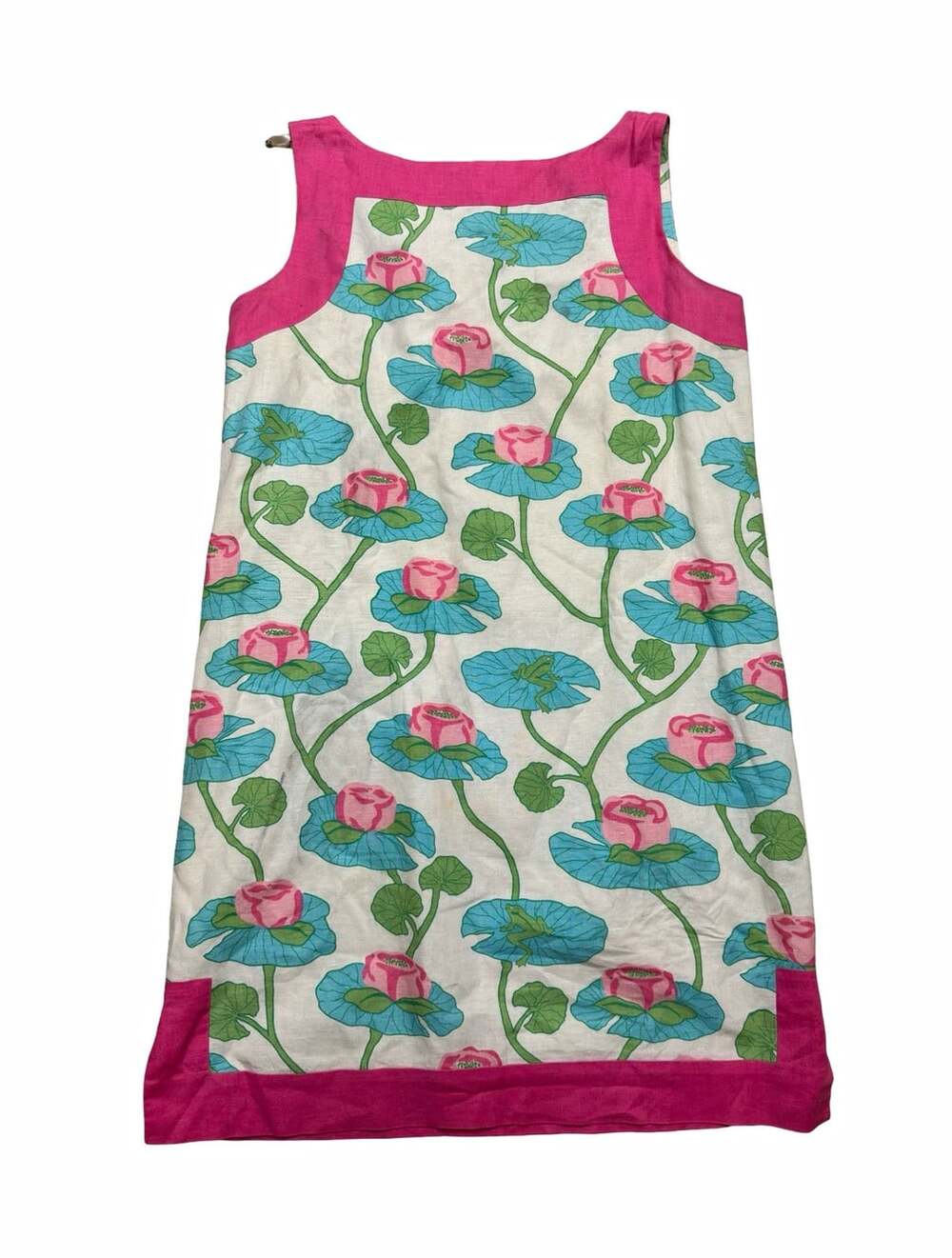 Lilly Pulitzer Pink Floral Shift Dress Square Neck Lined Zip Sleeveless 4